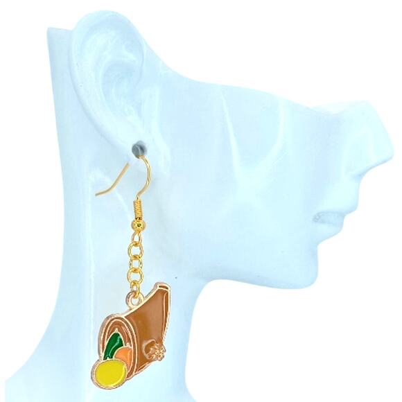 Cornucopia Earrings Thanksgiving Fall Harvest Jewelry - Picture 2 of 4